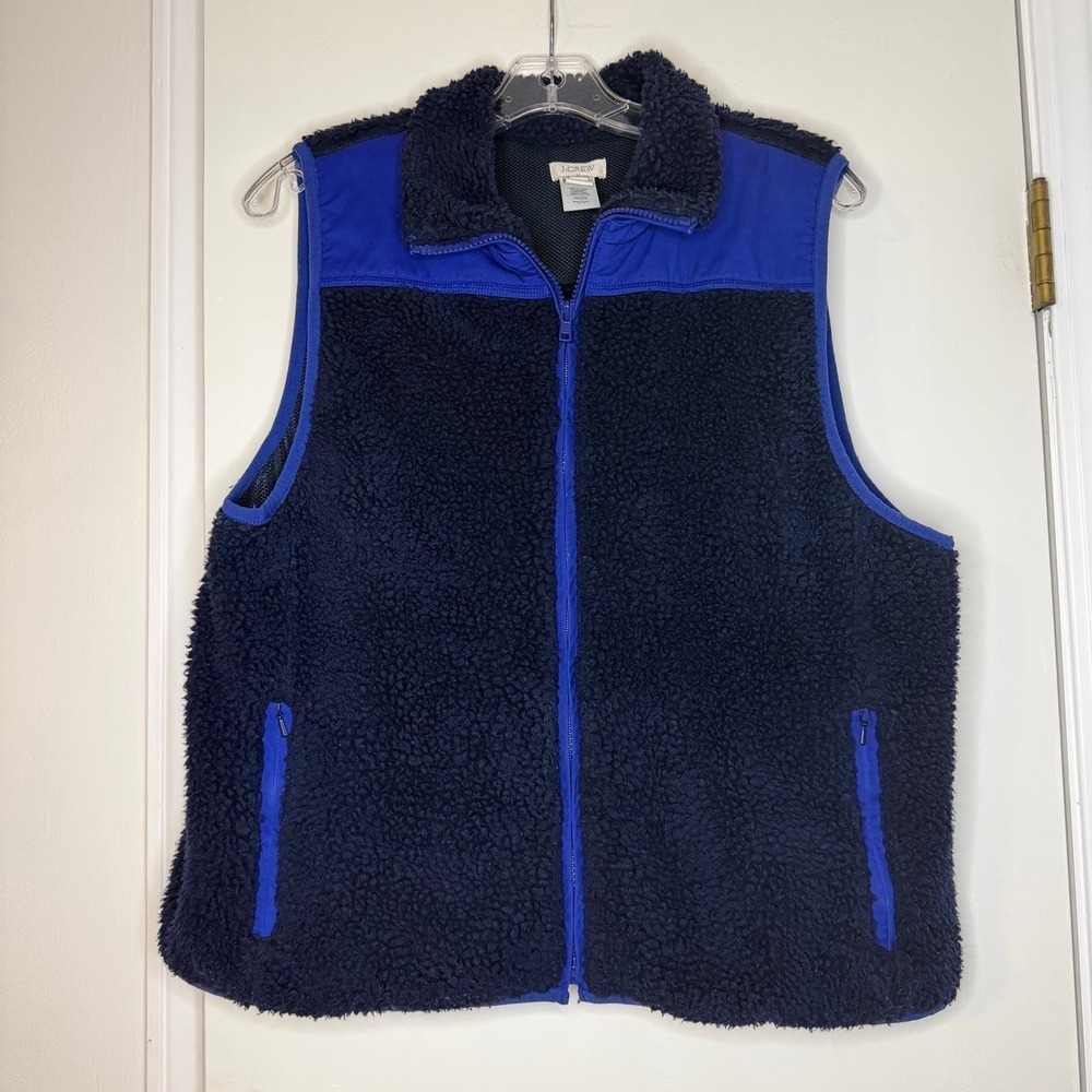 J.Crew Womens XL Fleece Vest Blue Navy Sleeveless Full Zip Pockets